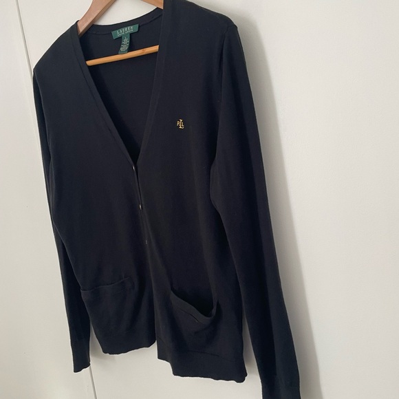 Lauren Ralph Lauren Classic Black Cardigan Size L Old money Quiet Luxury Cotton - Picture 4 of 8